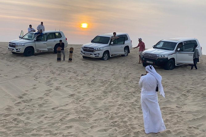 Desert Safari Adventure 4 hours from Doha with Pickup - Optional Extras: Camels, Falcons, Quads, and Snowboarding