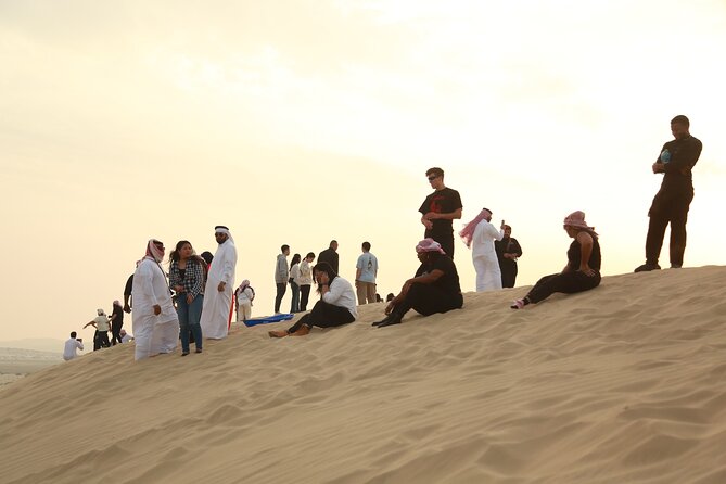 Doha: Half Day Desert Safari with Camel Ride and Inland Sea Tour - Stop 2 at Sealine Beach, dune bashing, photos, and sandboarding