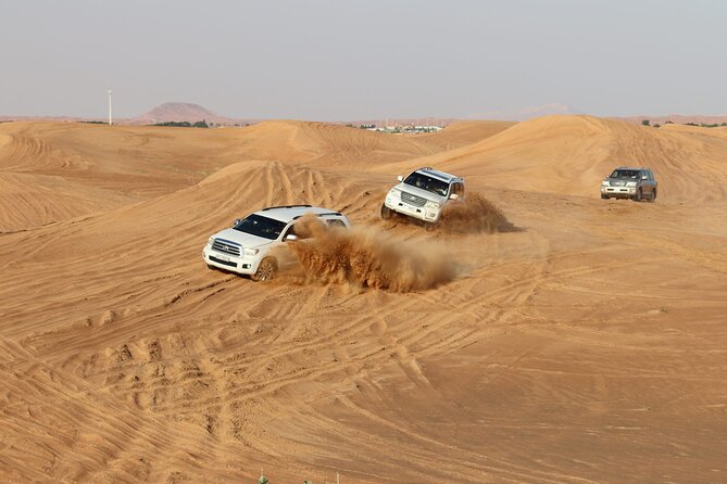 Doha Sharing Desert Safari with Dune Bashing and Sand Boarding - Sealine Beach: Tea, Camel Photo Moments, and Falcon Time