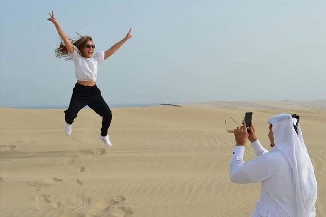 Half Day Desert Safari || Sand Boarding || Camel Ride || Inland Sea Visit || - Sealine Beach Stop: Tire Deflation, Dunes, and a Quick Camp Feel