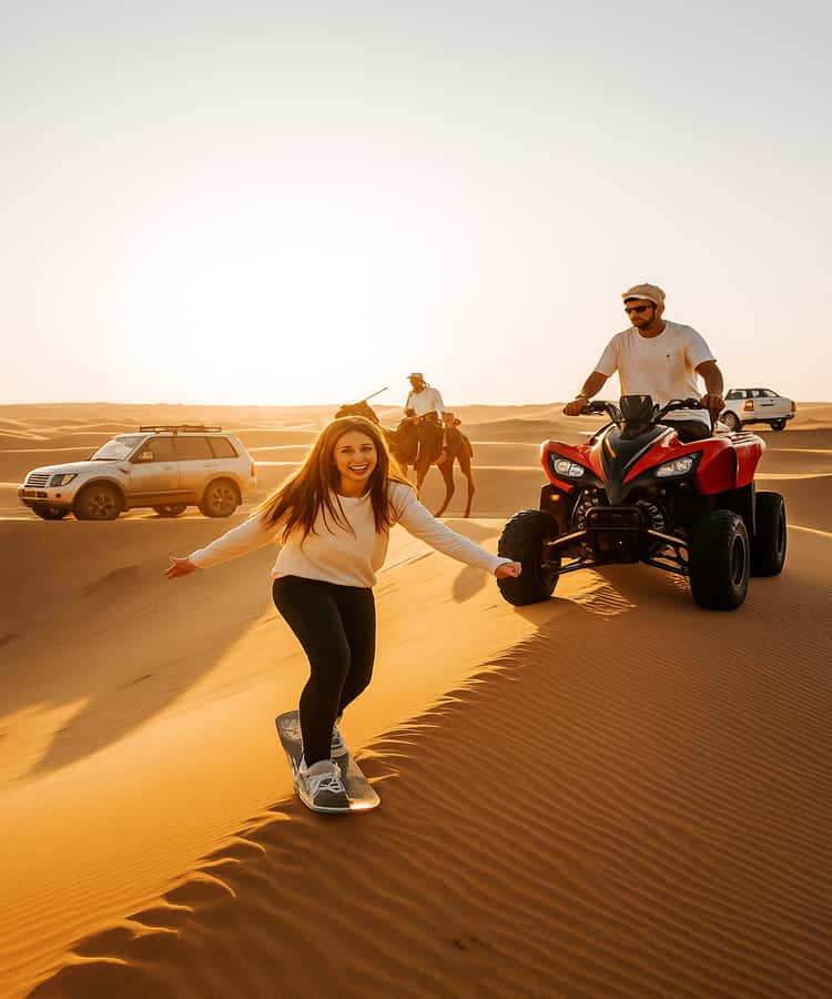 Qatar: Desert Safari, Camel Ride, Inland sea, Sandboarding - The Inland Sea stop: sandboarding and big-view photos
