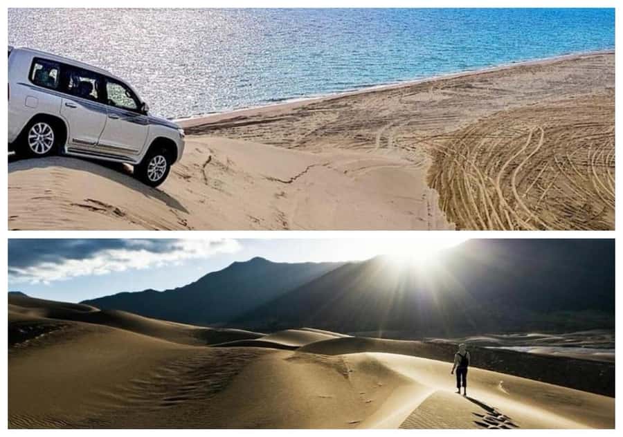Relax Inland Sea Tour, Desert Safari, Camel Ride, SandBoard - The transfer and off-road segment: dune bashing plus sandboarding