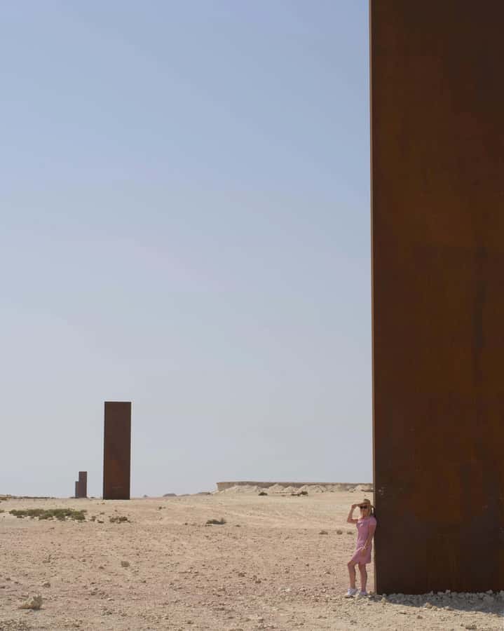 West of Qatar Richard Serra, Mushroom Hills, CamelRace track - Zekreet Fort ruins: a dated stop that adds historic context